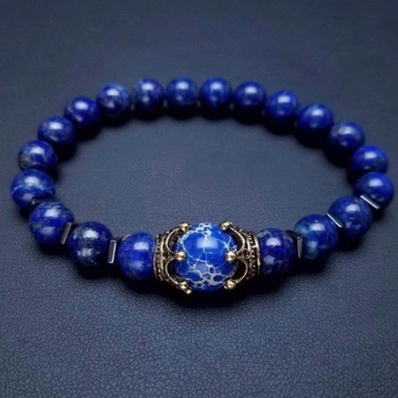 Wholesale Tiger Eye Frosted Crown Beaded Elastic Men's Bracelet