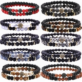 Wholesale Tiger Eye Micropaved Zircon Diamond Ball Double Layer Bracelet
