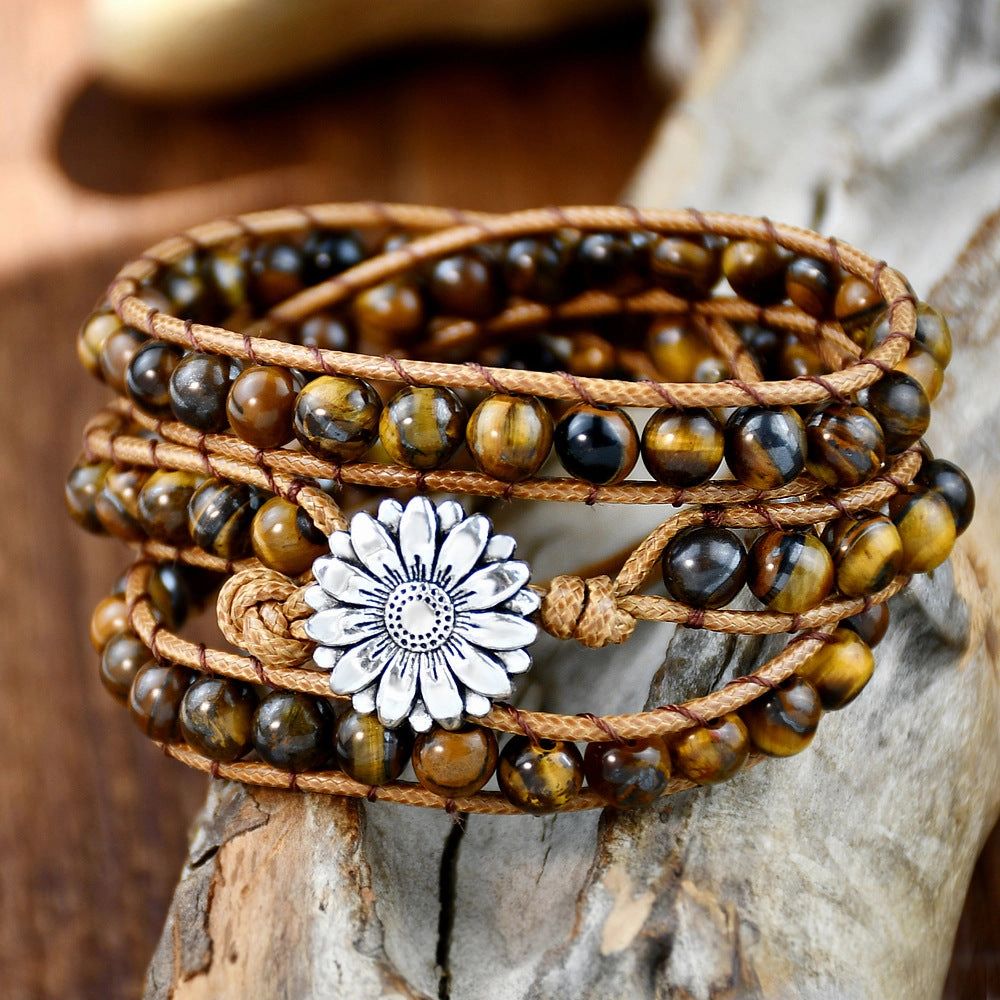 Wholesale Tiger Eye Stone Beaded Ethnic Style Woven Handstring