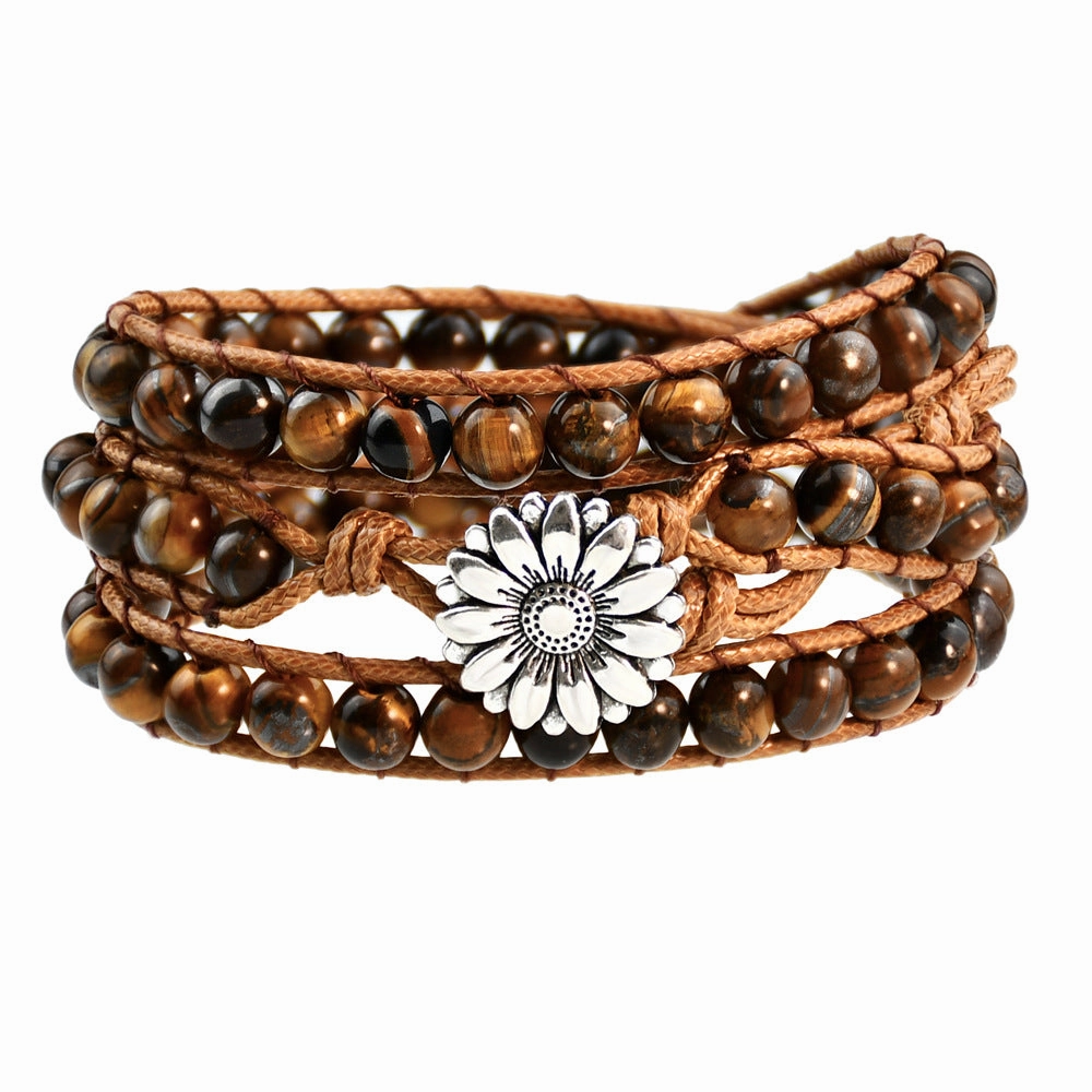 Wholesale Tiger Eye Stone Beaded Ethnic Style Woven Handstring