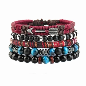 Wholesale Tiger Eye Volcanic Stone Cowhide Woven Stone Beaded Bracelet