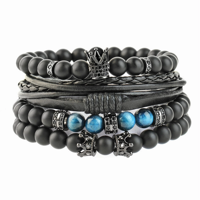 Wholesale Tiger Eye Volcanic Stone Cowhide Woven Stone Beaded Bracelet