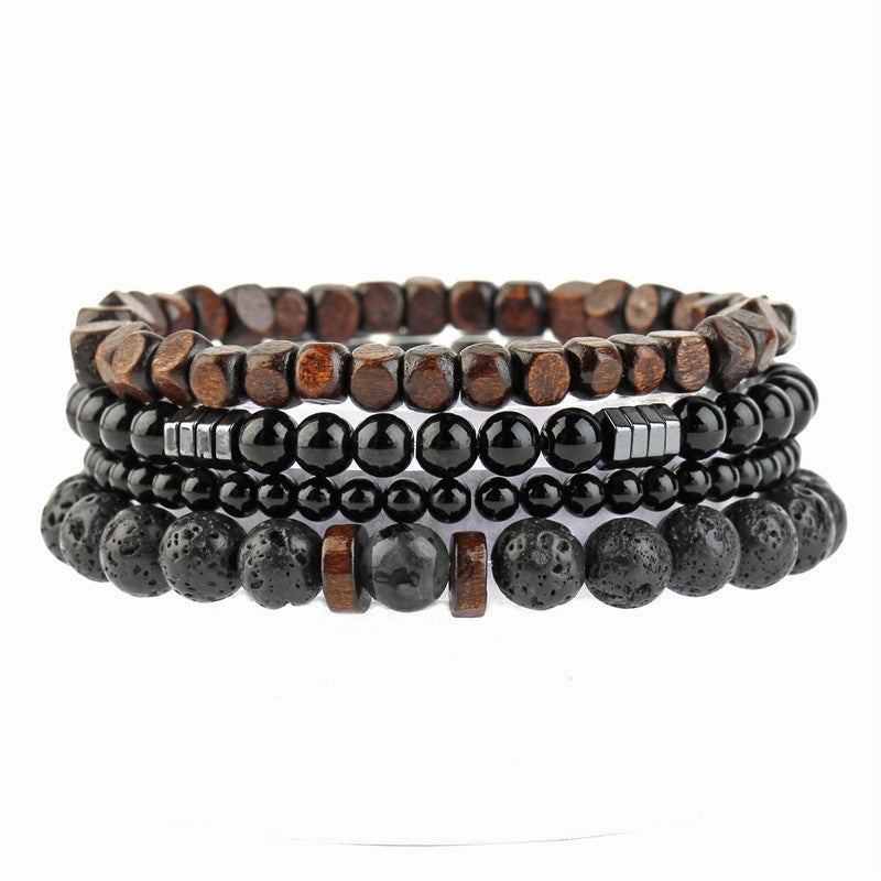 Wholesale Tiger Eye Volcanic Stone Cowhide Woven Stone Beaded Bracelet