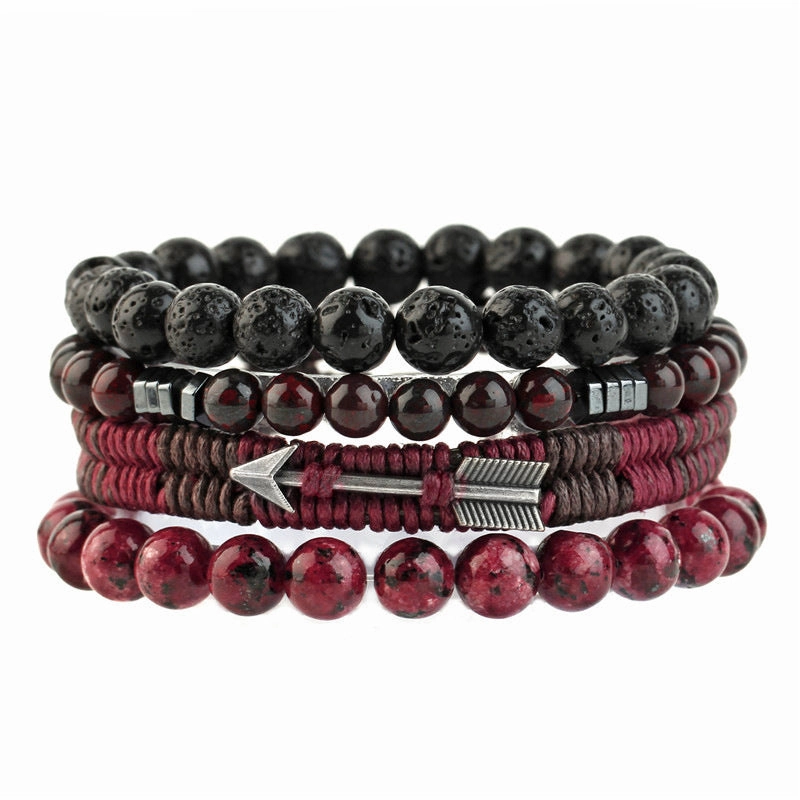 Wholesale Tiger Eye Volcanic Stone Cowhide Woven Stone Beaded Bracelet
