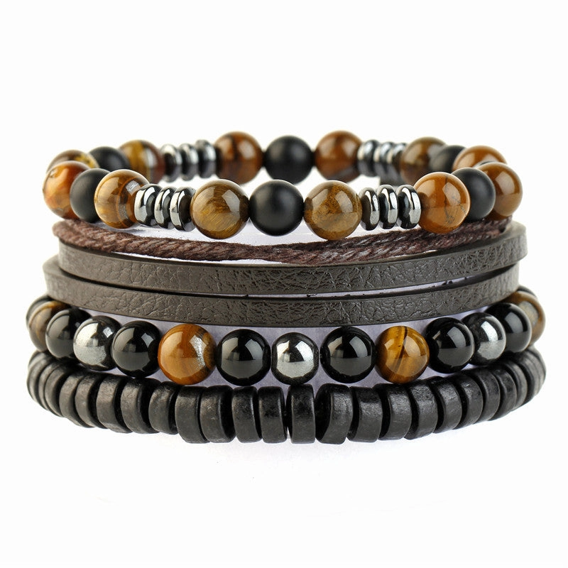 Wholesale Tiger Eye Volcanic Stone Cowhide Woven Stone Beaded Bracelet