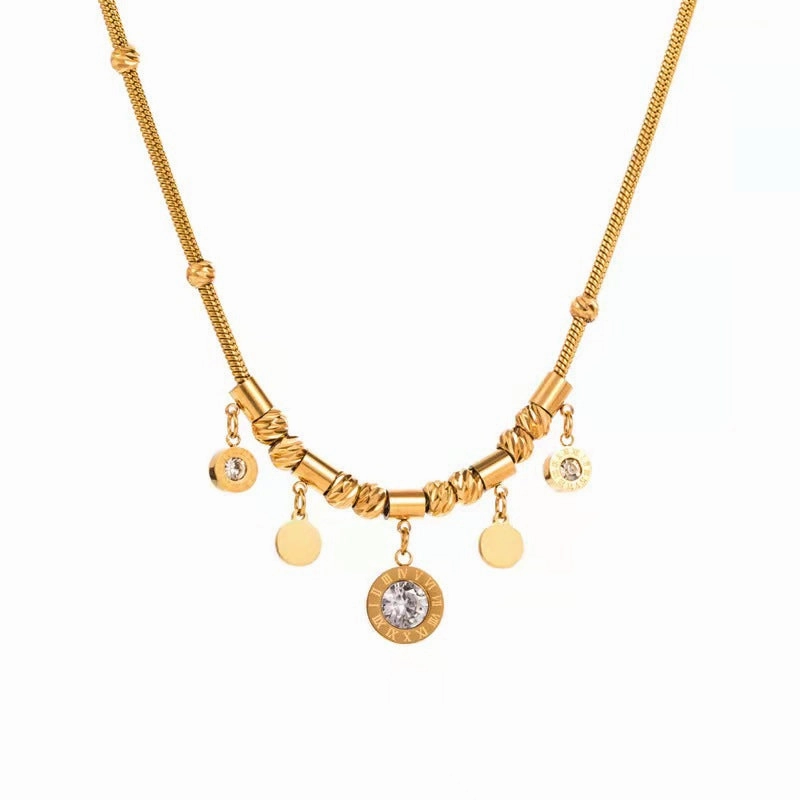 Wholesale Titanium Steel 18K Gilded Roman Pinestone Pendant Necklace
