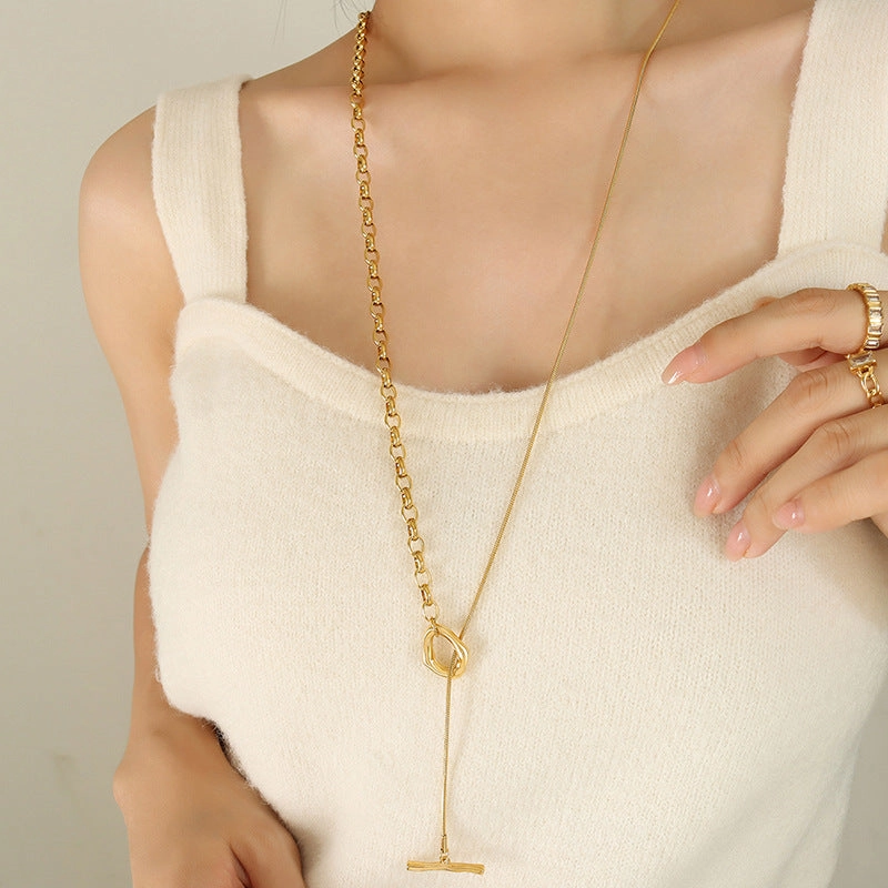 Wholesale Titanium Steel 18k Gold Freshwater Pearl Necklace