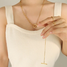 Wholesale Titanium Steel 18k Gold Freshwater Pearl Necklace