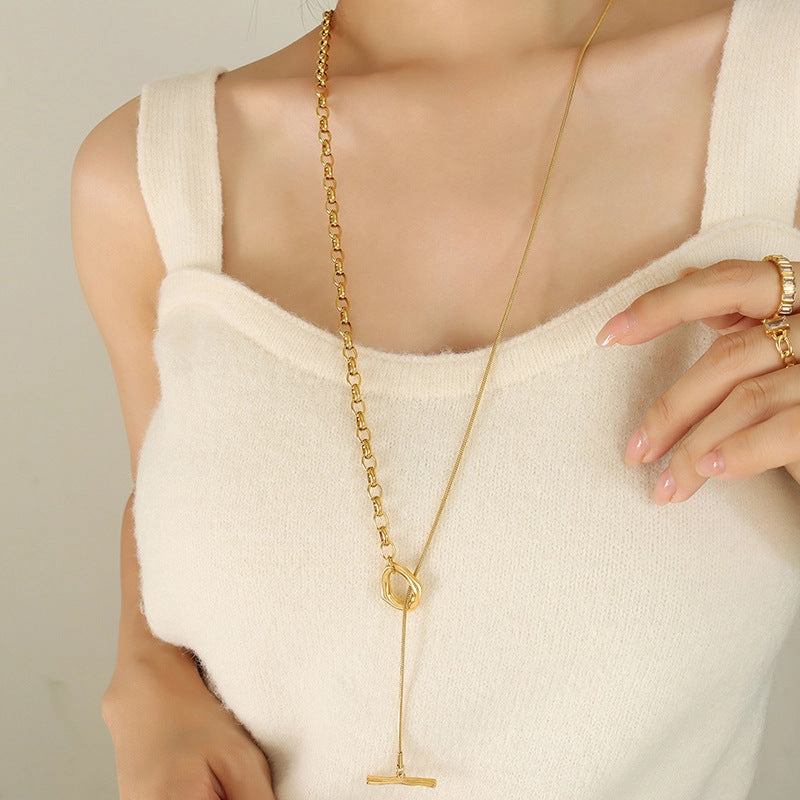 Wholesale Titanium Steel 18k Gold Freshwater Pearl Necklace