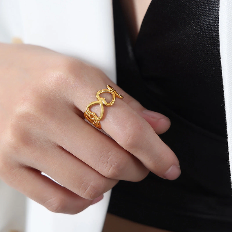 Wholesale Titanium Steel 18k Gold Inlaid White Seashell Oval Disc Open Ring
