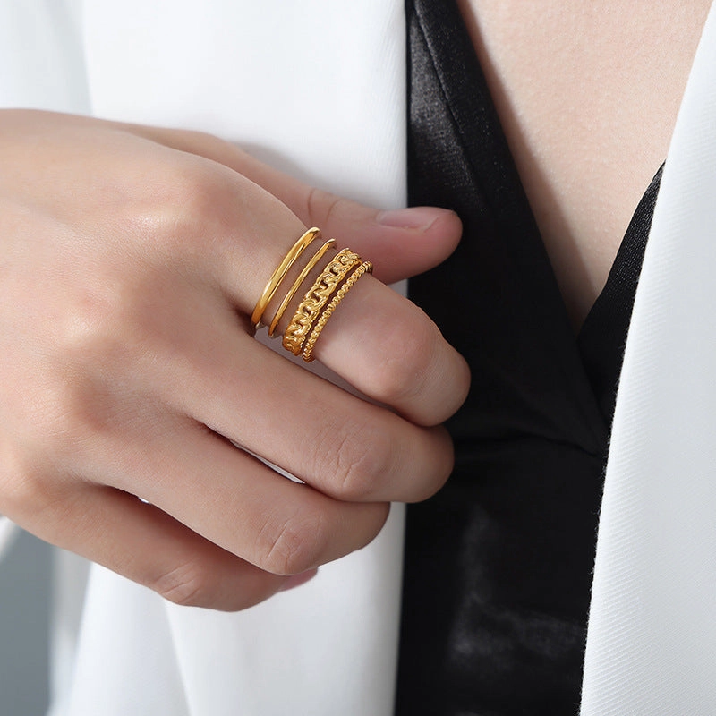 Wholesale Titanium Steel 18k Gold Inlaid White Seashell Oval Disc Open Ring