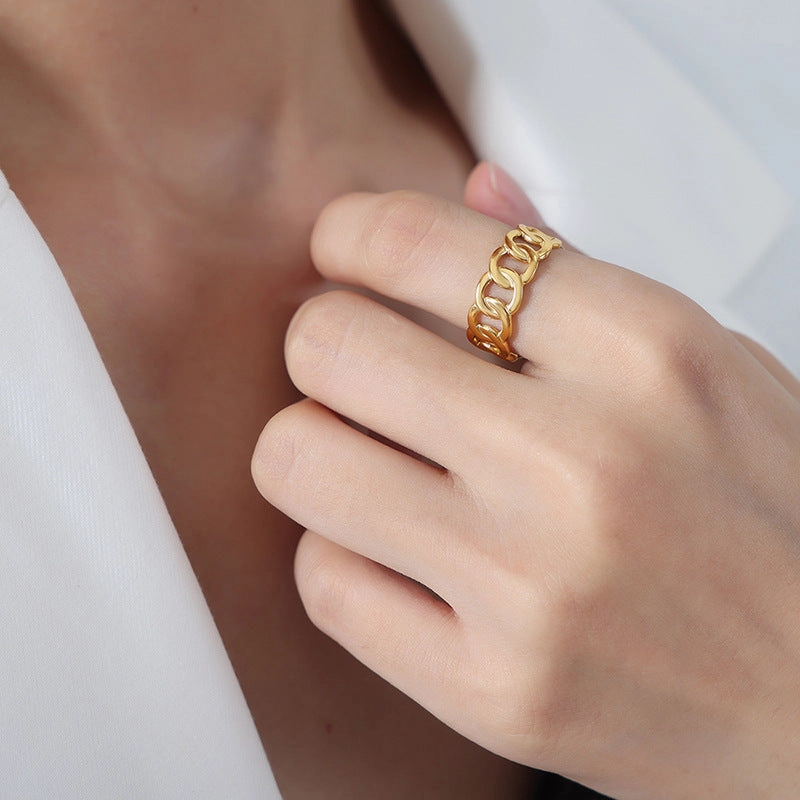 Wholesale Titanium Steel 18k Gold Inlaid White Seashell Oval Disc Open Ring