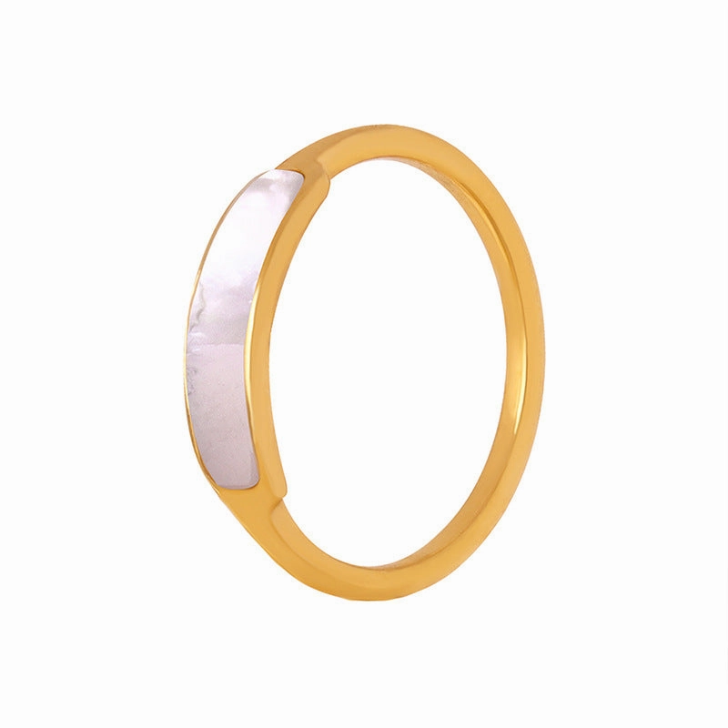 Wholesale Titanium Steel 18k Gold Inlaid White Seashell Ring