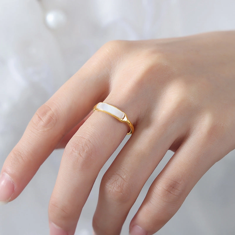 Wholesale Titanium Steel 18k Gold Inlaid White Seashell Ring