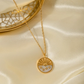 Wholesale Titanium Steel 18K Gold Moon Circle Necklace