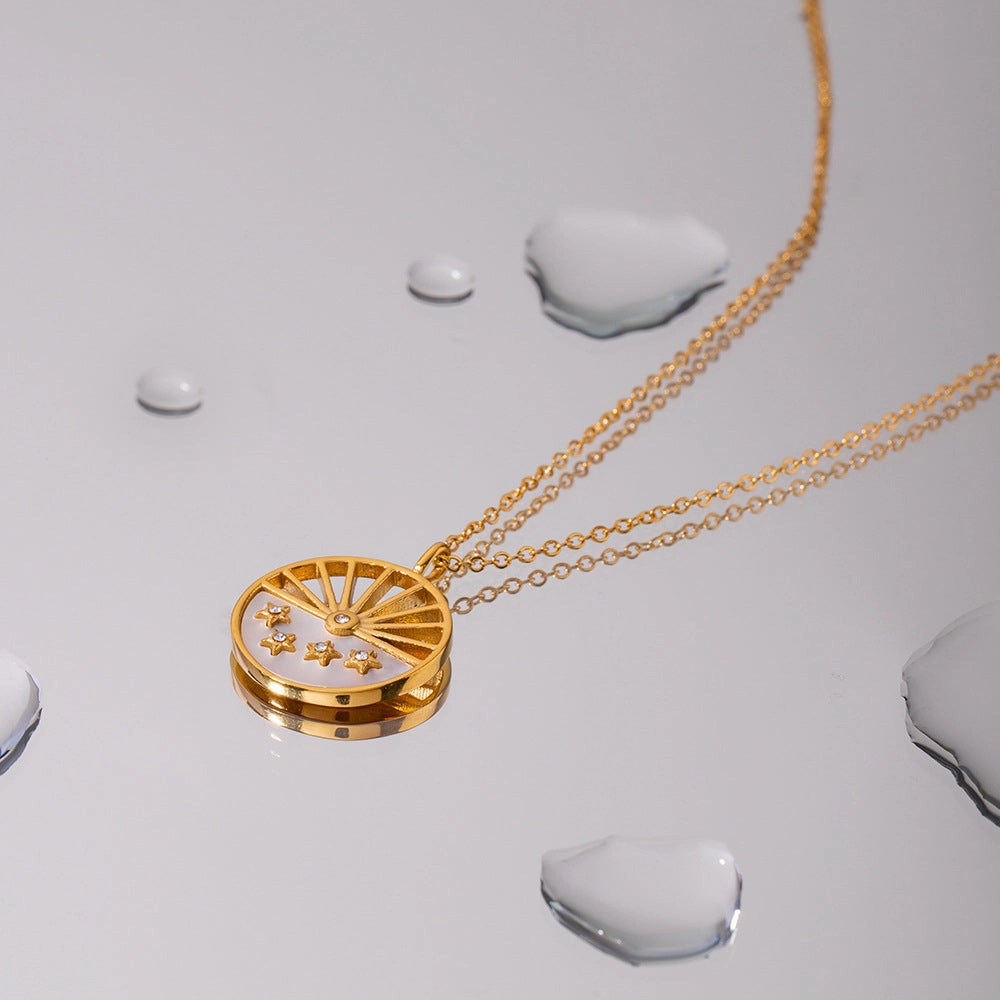 Wholesale Titanium Steel 18K Gold Moon Circle Necklace