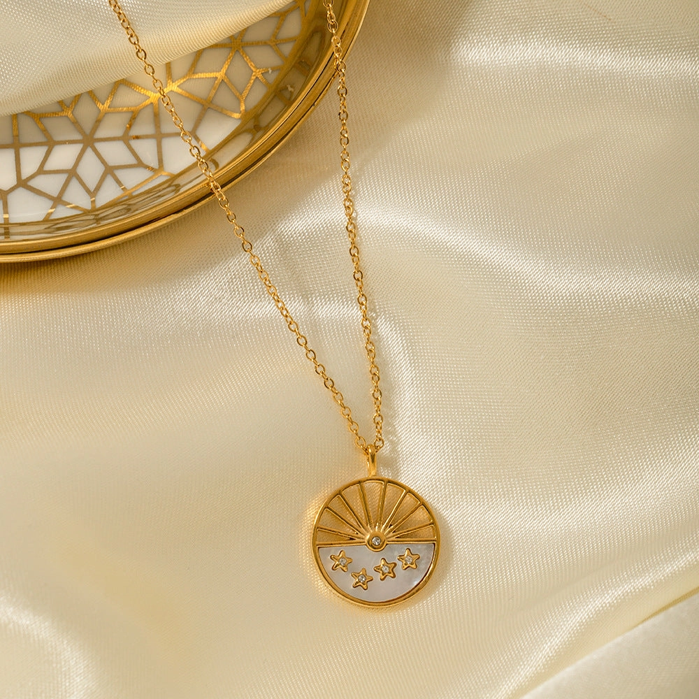 Wholesale Titanium Steel 18K Gold Moon Circle Necklace