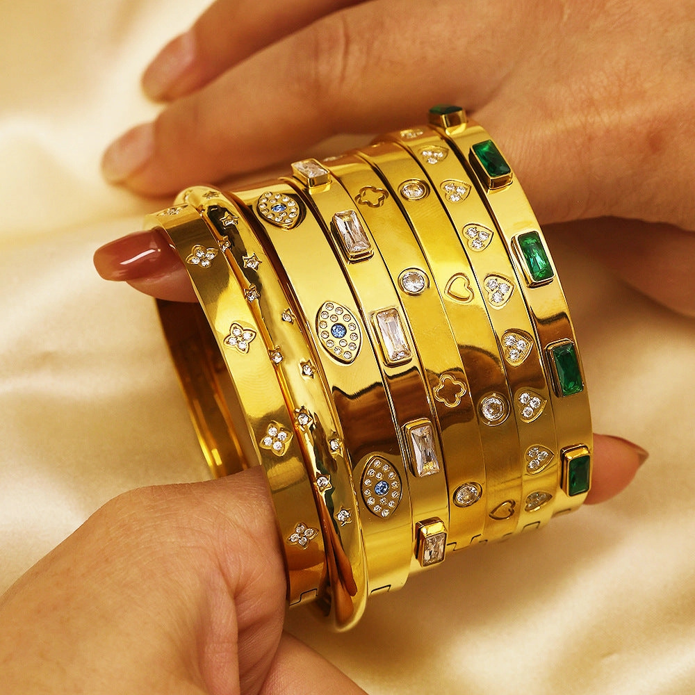 Wholesale Titanium Steel 18k Gold Plated Diamond Bracelet