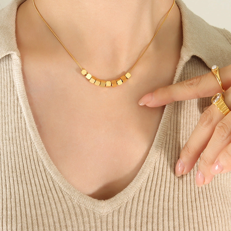 Wholesale Titanium Steel 18k Gold Plated Geometric Square Necklace