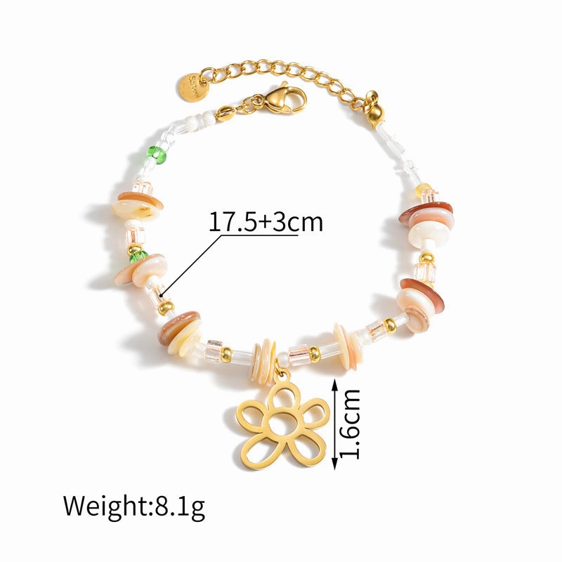 Wholesale Titanium Steel 18K Gold Plated Gravel Flower Bracelet