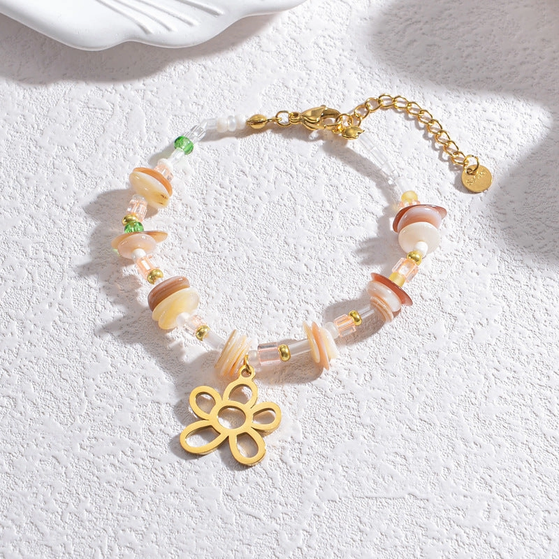 Wholesale Titanium Steel 18K Gold Plated Gravel Flower Bracelet