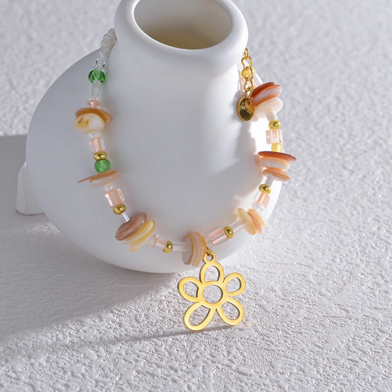 Wholesale Titanium Steel 18K Gold Plated Gravel Flower Bracelet