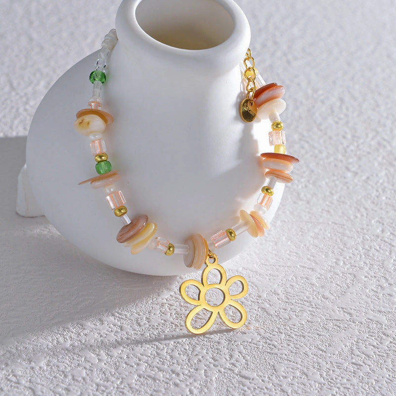 Wholesale Titanium Steel 18K Gold Plated Gravel Flower Bracelet