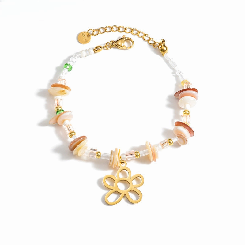 Wholesale Titanium Steel 18K Gold Plated Gravel Flower Bracelet