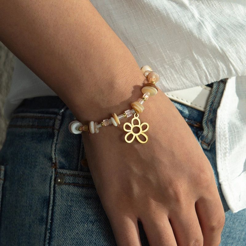 Wholesale Titanium Steel 18K Gold Plated Gravel Flower Bracelet