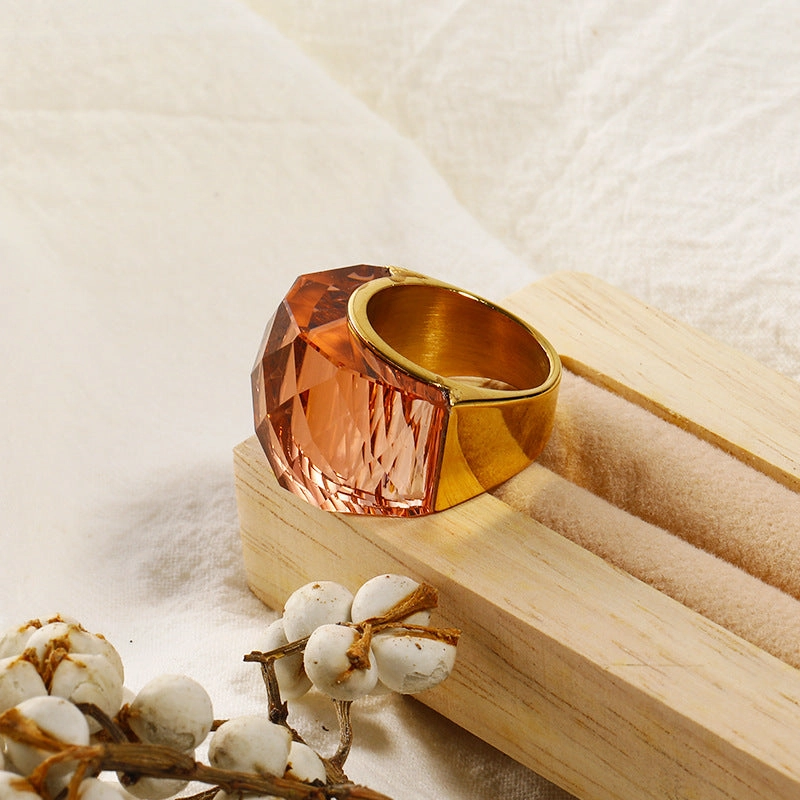 Wholesale Titanium Steel 18k Gold Ring with Large Colored Stones