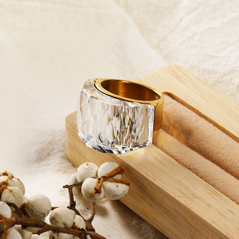 Wholesale Titanium Steel 18k Gold Ring with Large Colored Stones