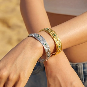 Wholesale Titanium Steel 18k Gold Stainless Steel Malachite Demon Eye Opening Bracelet