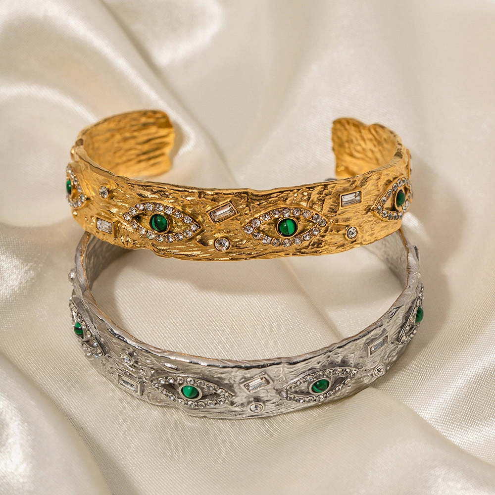 Wholesale Titanium Steel 18k Gold Stainless Steel Malachite Demon Eye Opening Bracelet