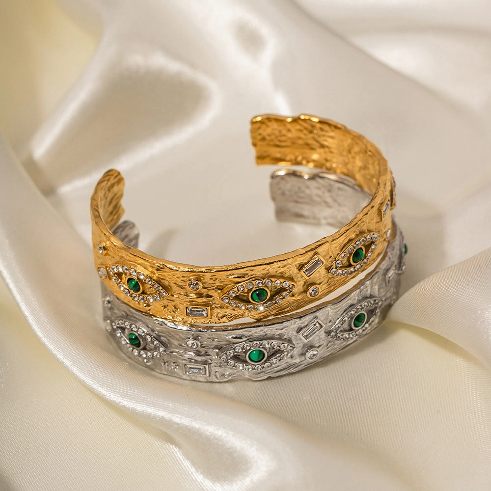 Wholesale Titanium Steel 18k Gold Stainless Steel Malachite Demon Eye Opening Bracelet