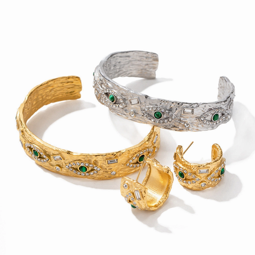 Wholesale Titanium Steel 18k Gold Stainless Steel Malachite Demon Eye Opening Bracelet