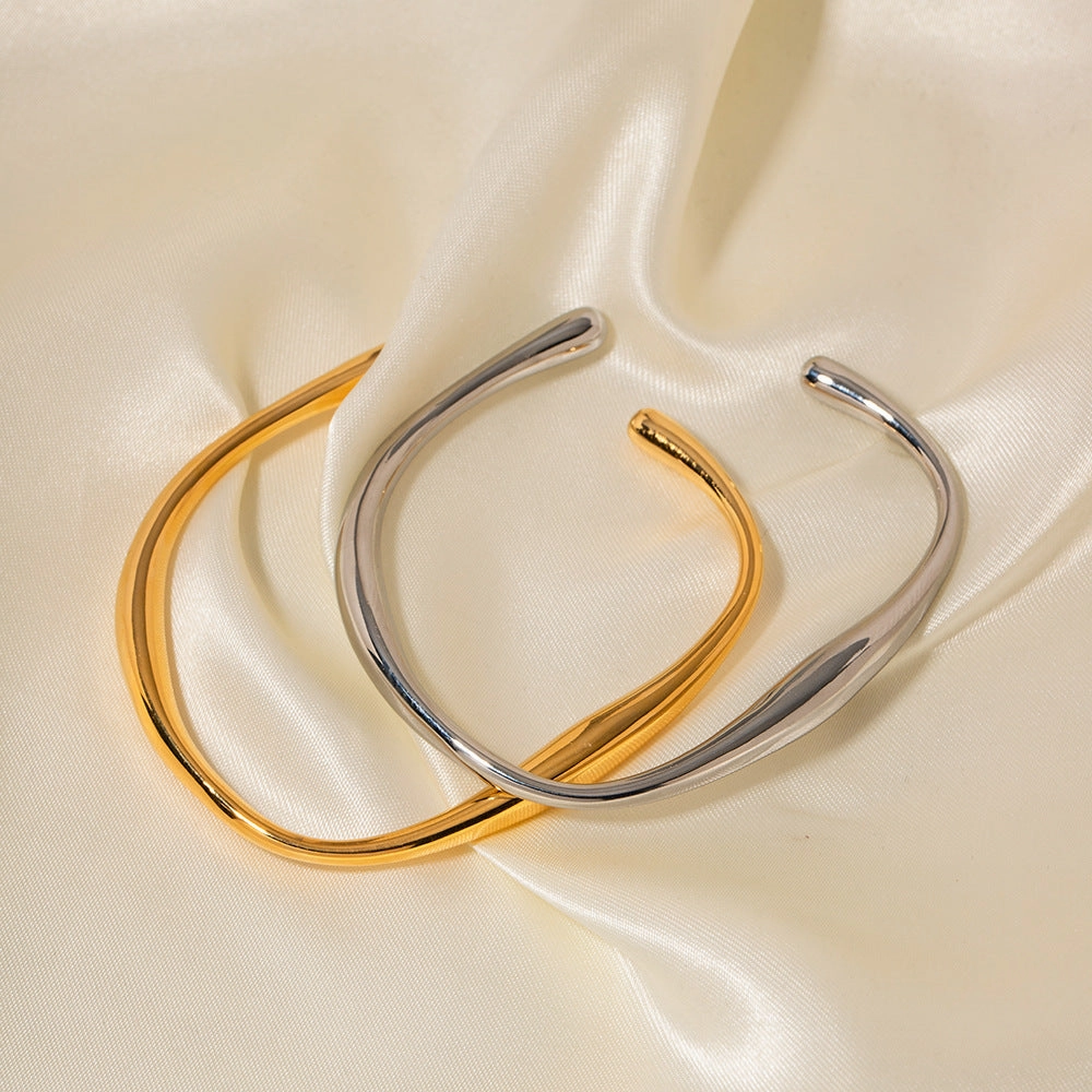 Wholesale Titanium Steel 18K Gold Stainless Steel Shaped Opening Bracelet