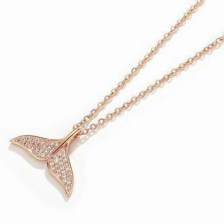 Wholesale Titanium Steel 18k Rose Gold Full Diamond Fishtail Necklace