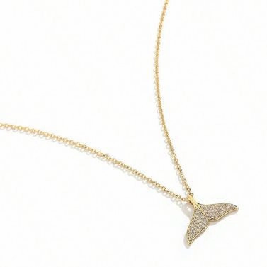 Wholesale Titanium Steel 18k Rose Gold Full Diamond Fishtail Necklace
