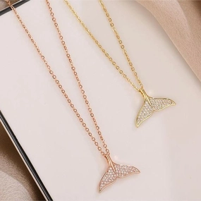 Wholesale Titanium Steel 18k Rose Gold Full Diamond Fishtail Necklace