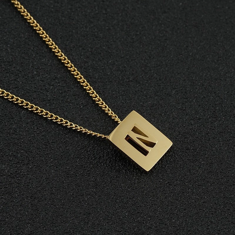 Wholesale Titanium Steel 26 English Letters 18K Stainless Steel Square Necklace Clavicle Chain