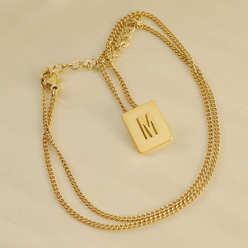Wholesale Titanium Steel 26 English Letters 18K Stainless Steel Square Necklace Clavicle Chain