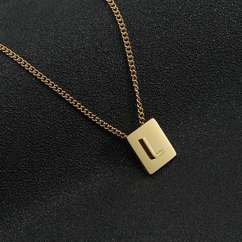 Wholesale Titanium Steel 26 English Letters 18K Stainless Steel Square Necklace Clavicle Chain