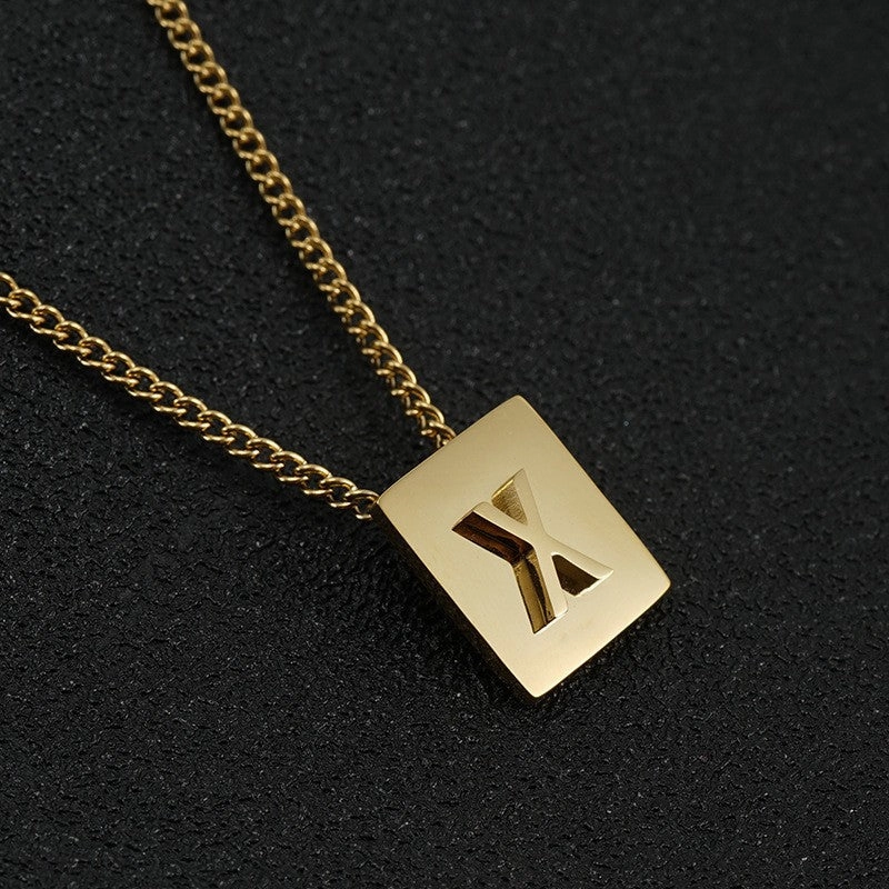 Wholesale Titanium Steel 26 English Letters 18K Stainless Steel Square Necklace Clavicle Chain