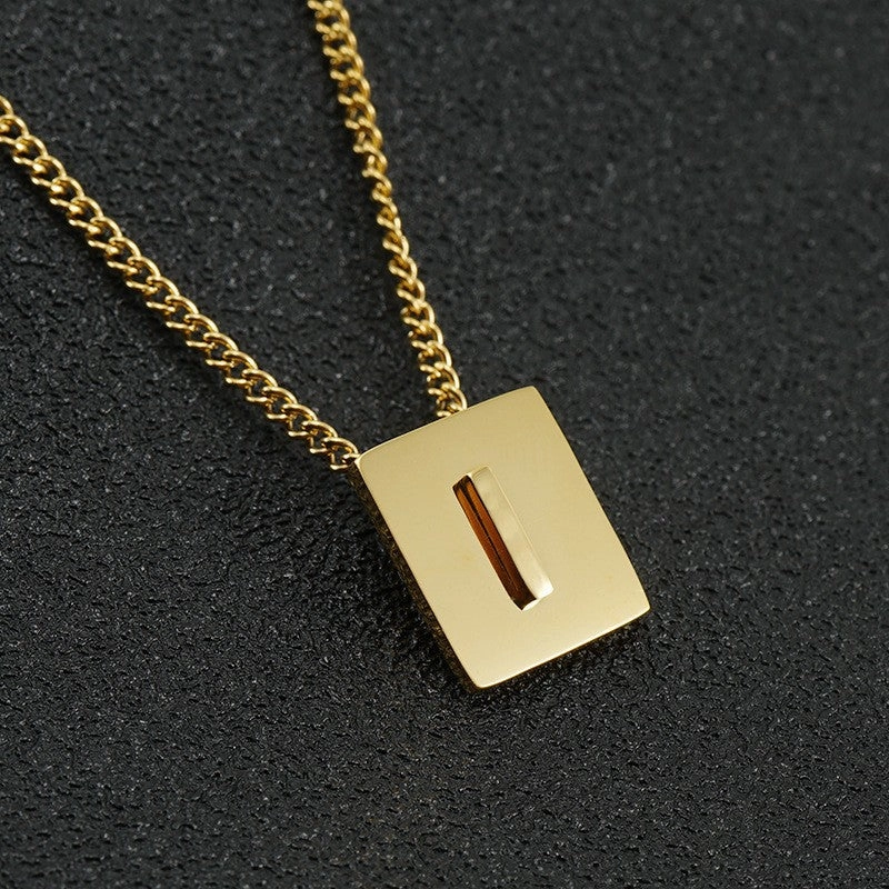 Wholesale Titanium Steel 26 English Letters 18K Stainless Steel Square Necklace Clavicle Chain