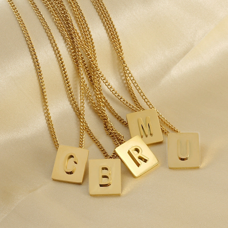 Wholesale Titanium Steel 26 English Letters 18K Stainless Steel Square Necklace Clavicle Chain