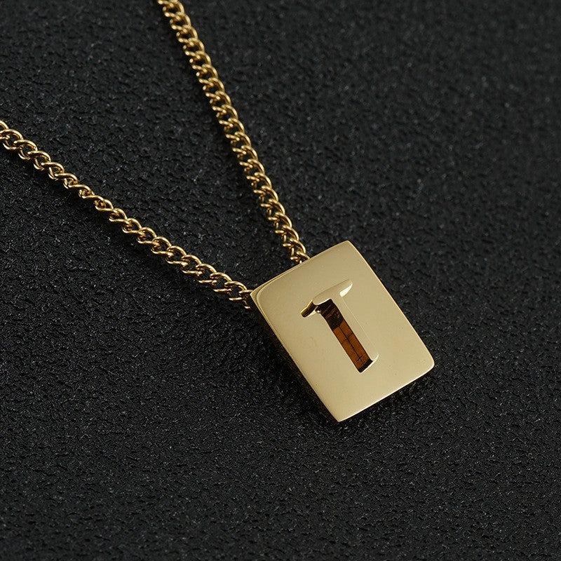 Wholesale Titanium Steel 26 English Letters 18K Stainless Steel Square Necklace Clavicle Chain