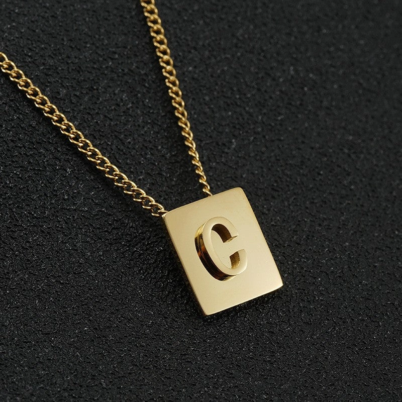 Wholesale Titanium Steel 26 English Letters 18K Stainless Steel Square Necklace Clavicle Chain