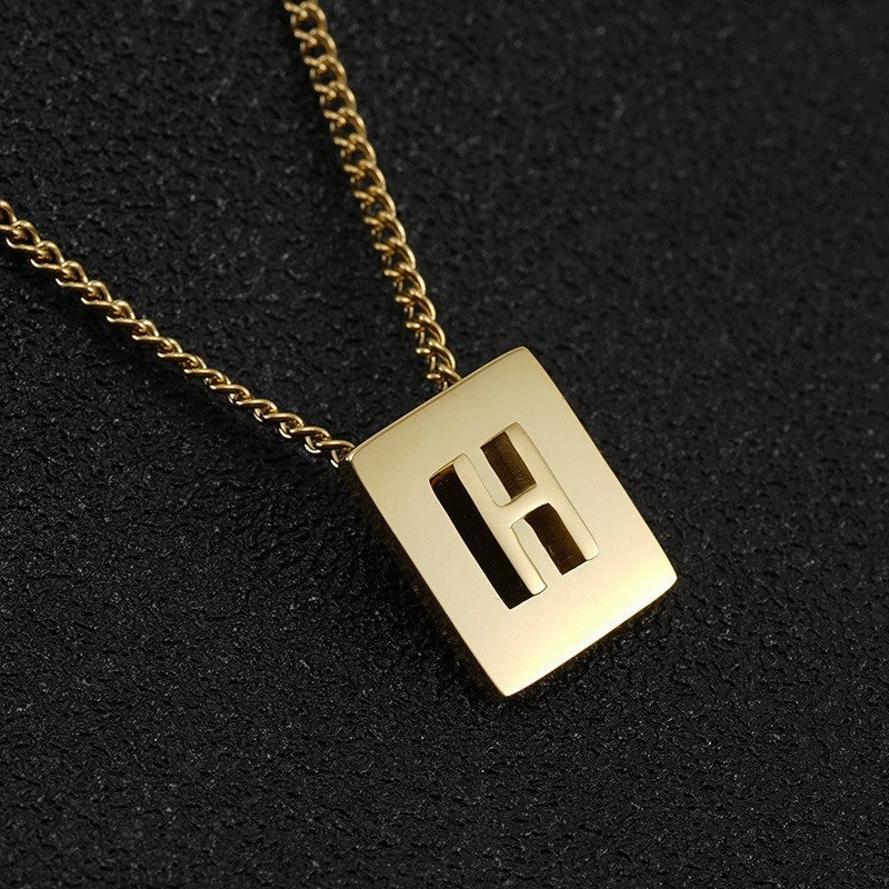 Wholesale Titanium Steel 26 English Letters 18K Stainless Steel Square Necklace Clavicle Chain