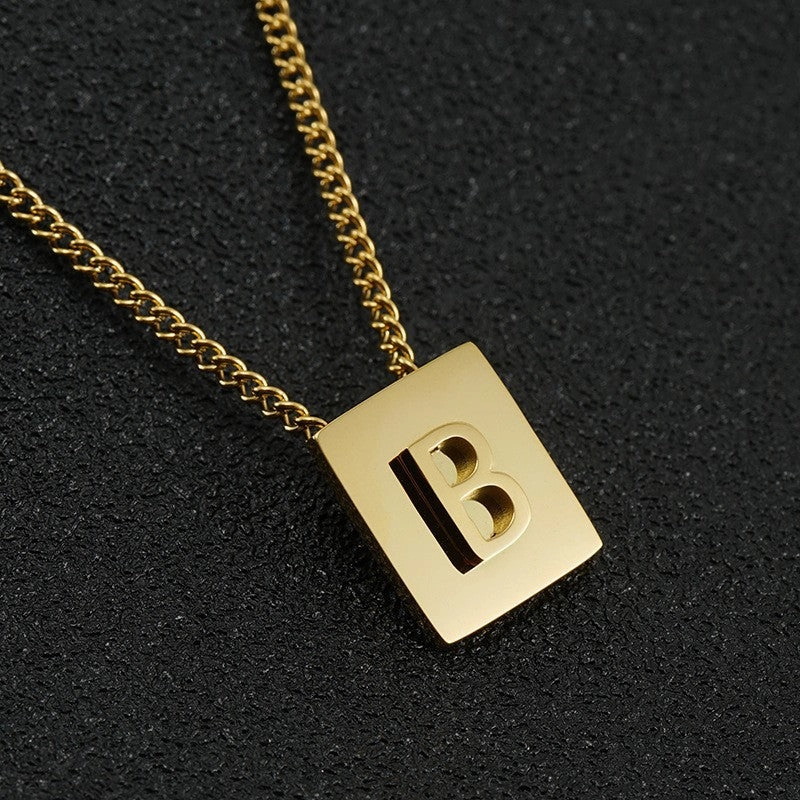 Wholesale Titanium Steel 26 English Letters 18K Stainless Steel Square Necklace Clavicle Chain