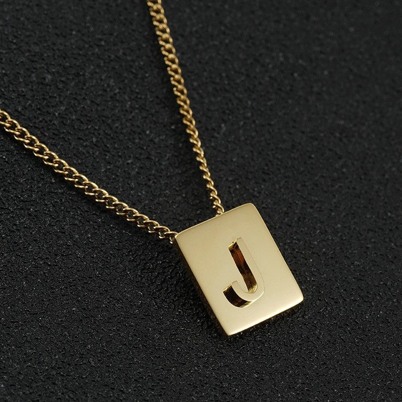 Wholesale Titanium Steel 26 English Letters 18K Stainless Steel Square Necklace Clavicle Chain
